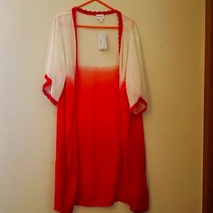 LuLaRoe Ombre Red and White Sheer dipped Chloe S